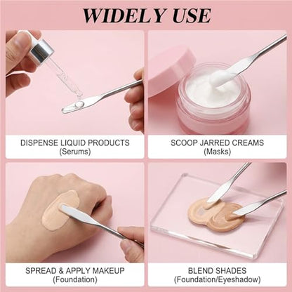 TIESOME 5 Pcs Lab Spatula, Small Stainless Steel Micro Spatula (Silver) | Double Ended Mini Metal Spatulas with Square and Round Ends, Portable Makeup Mixing Tool for Cosmetics, Wax, Resin, Clay