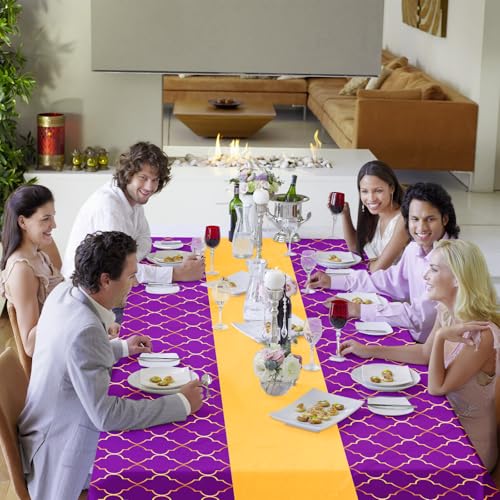 Oudain Ramadan Mubarak Tablecloths 54 x 108 Inch Purple Gold Eid Decorations Arabian Theme Large Plastic Ramadan Table Cover for Carnival Islamic Party(3 Pack)