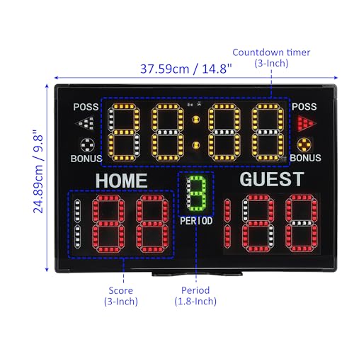 M METERXITY Electronic Basketball Scoreboard, Interval Timer Count Clock Wall Clock Digital with Remote Apply to Indoor Gym Game Fitness
