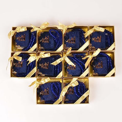 BABY SHOWER CHOCOLATE Set of 10 Islam Quran Tasbeeh Islamic Set | Holy Quran Prayer Beads Gift Box Favor (Dark Blue) - color: Dark Blue