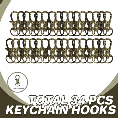 Keychain, 68PCS Swivel Snap Hooks with Key Rings, Metal Lobster Claw Clasp,34PCS Keychains Clips Hooks and 34PCS Key Chain Rings,Keychain Rings for DIY Crafts,Jewelry Making (Bronze) - color: bronze