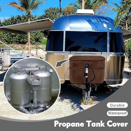 Brown Camper Dual 20lb RV Propane Tank Cover Travel Trailer Propane Tank Cover Waterproof Heavy Duty Propane Gas Cylinder Cover - color: Brown, size: S(20LB)