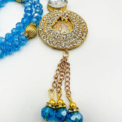 Real Blue Crystal Islamic Prayer Beads, Allah Pendant, Natural Stone 99 Beads, Tasbih, Misbaha, Tasbeeh, Rosary, Sibha, Tasbih 99, Tasbih