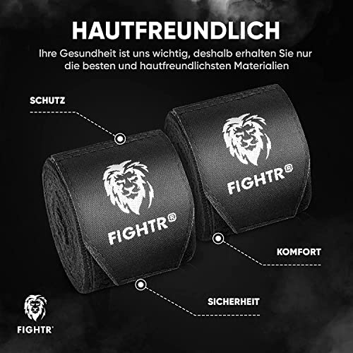 FIGHTR® Boxing Handwraps 160 inches semi-Elastic Hand Wraps with Thumb Loop for Boxing, MMA, Muay Thai & Martial Arts - color: Black, size: 2 pairs of 160"