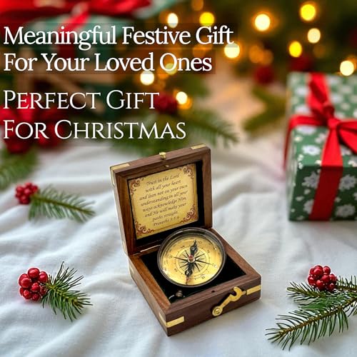 Trust Lord Compass – Religious Brass Compass Gift with Bible Proverb Engraved – Christian Inspirational Gift for Men, Faith-Based Graduation, Birthday, Gift for Son, Holy Gift - style: Trust Lord - Brown Locket