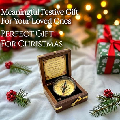 Trust Lord Compass – Religious Brass Compass Gift with Bible Proverb Engraved – Christian Inspirational Gift for Men, Faith-Based Graduation, Birthday, Gift for Son, Holy Gift - style: Trust Lord - Brown Locket