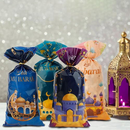 Ramadan Cellophane Treat Bags, Eid Mubarak Candy Bags, 120 PCS Plastic Eid Mubarak Ramadan Gift Bags Goodie Bags Cookie Bags with Twist Ties for Islam Muslim Eid Mubarak Ramadan Party Favor Supplies - color: style 1-120pcs