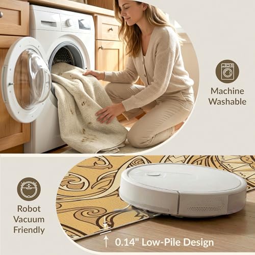 6'x9' Washable Abstract Geometric Area Rug, Beige Foldable Non-Slip Large Carpet Foldable Easy Care Carpet for Queen Size Bedroom, Under Bed, Master Bedroom | Ref:2067659 - color: Beige/Pattern 17, size: 6' x 9' (Rectangular)