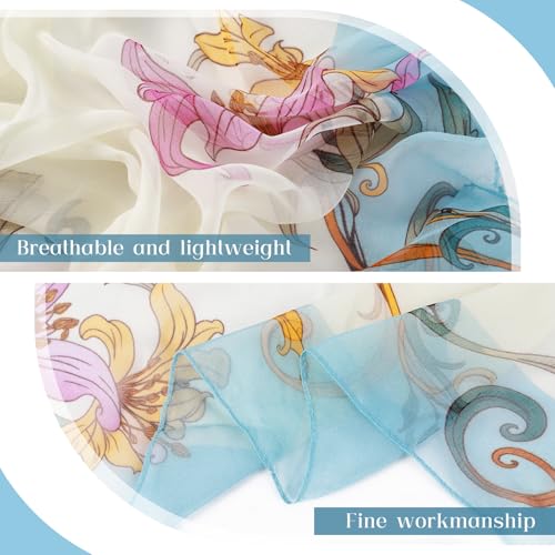 E-Clover Women Soft Floral Print Shawl Chiffon Sheer Scarf - color: Blue Lily
