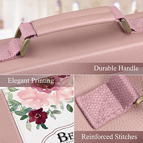 FINPAC Large Classic Bible Cover Vegan Leather Carrying Book Case Church Bag Bible Protective with Handle, Gift for Women, Mother, Friends, Rose Garden - color: Pinkish Purple Rose