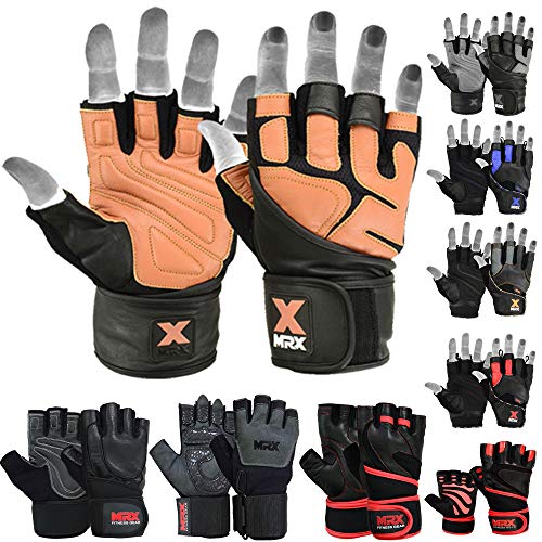 MRX Weight Lifting Pro Level Gloves with 18 Inches Long Wrist Strap Gym Workout Exercise & Fitness in - color: Black Brown, size: Small
