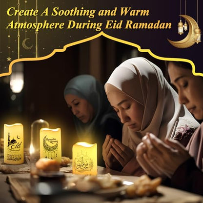 Tujoe 3 Pcs Eid Mubarak Flickering Flameless Candles Ramadan Decor Eid Mubarak LED Battery Operated Candles Candle Lights for Muslim Eid Ramadan Decor for Home(Moon) - style: Moon
