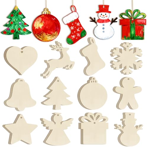 36PCS Wooden Christmas Ornaments to Paint, 12 Styles DIY Blank Unfinished Wood Reindeer Santa Claus Christmas Tree Ball Snowman Snowflake Angel Cutouts Ornament for Crafts Winter Hanging Decorations - color: Christmas Gingerbread