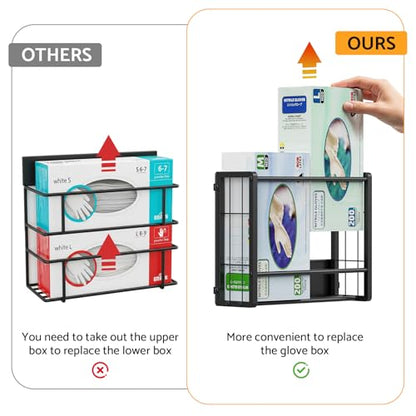 THYGIFTREE Magnetic Glove Holder for 2 Boxes, Wall Mount Metal Rubber Latex Disposable Gloves Tissue Dispenser for Toolbox Garage Workshop Kitchen Fridge - size: 2-Box Horizontal