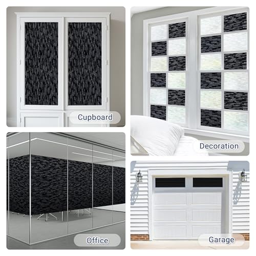 Haton Window Privacy Film, Black Stripe Non-Adhesive, 17.5" x 78.7" | Static Cling Non-Adhesive Film, Full Light Block, Blocks UV & Heat, Removable Privacy Cover for Bedroom & Bathroom Windows - color: Black Stripe, size: 17.5" x 78.7"