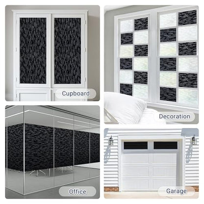 Haton Window Privacy Film, Black Stripe Non-Adhesive, 17.5" x 78.7" | Static Cling Non-Adhesive Film, Full Light Block, Blocks UV & Heat, Removable Privacy Cover for Bedroom & Bathroom Windows - color: Black Stripe, size: 17.5" x 78.7"