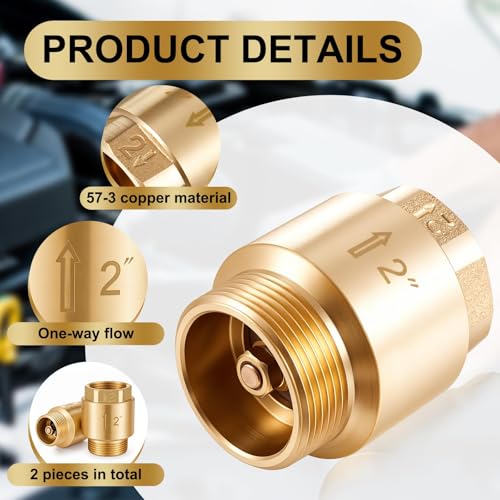 Zonon 2 Pcs 2 Inch Check Valve One Way Brass Non Return in Line Check Valve with Backflow Prevention NPT Male in FNPT out for Garden Hose Well Pumps Irrigation Systems Chemical Industry - size: 2 Inch