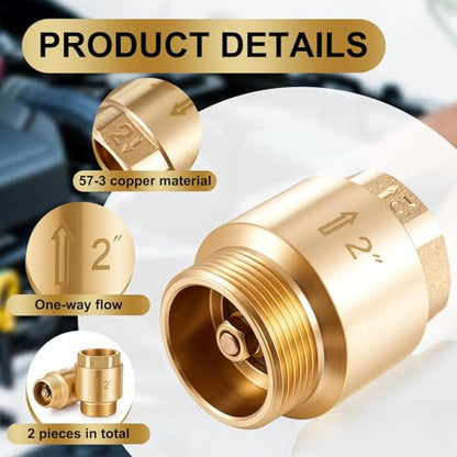 Zonon 2 Pcs 2 Inch Check Valve One Way Brass Non Return in Line Check Valve with Backflow Prevention NPT Male in FNPT out for Garden Hose Well Pumps Irrigation Systems Chemical Industry - size: 2 Inch
