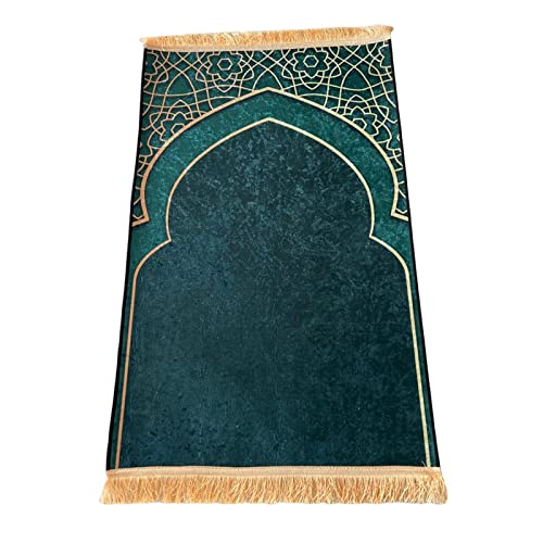 Rectangle Muslim Prayer Rug Decoration Embroidered Ramadan Gift Elegant Soft for Eid Bedroom Adult Kids Meditation Indoor Outdoor, Green