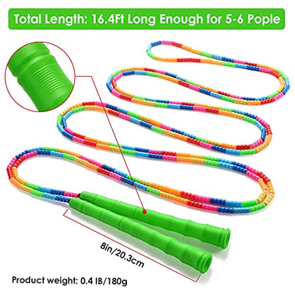 Double Dutch Jump Rope Long Jump Rope 16 FT 1 Pack/2 Pack, Adjustable Soft Beaded Diy Jump Rope for Kids Adult Long Enough for 5-6 Jumpers - color: Green-1 Pack