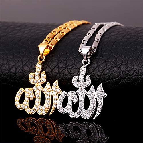 U7 Allah Pendant Necklace with Chain Platinum / 18K Gold Plated Muslim Jewelry Islamic Pendant - color: Personalized Gold Iced Out Allah