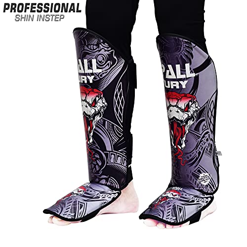 Muay Thai Shin Guards for Kickboxing Martial Arts BJJ Boxing Equipment MMA Training and Sparring Leg Guard with Instep Protection Pads - color: Fury-Gray, size: Large/Xlarge