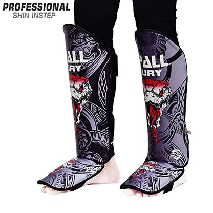 Muay Thai Shin Guards for Kickboxing Martial Arts BJJ Boxing Equipment MMA Training and Sparring Leg Guard with Instep Protection Pads - color: Fury-Gray, size: Large/Xlarge