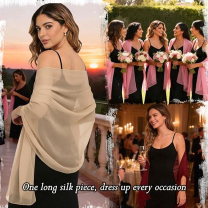 Sumolux Chiffon Shawls and Wraps for Evening Dresses Women Wedding - color: Champagne Gold, size: M (75"×18")