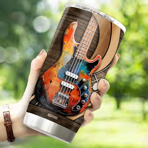 Personalized Bass Gifts for Men 20oz Stainless Steel Insulated Coffee Cup Travel Mug Tumbler with Lid Bassist Gift for Musician Lovers Players Dad Husband Son Christmas Birthday Valentine - color: BASS GUITAR