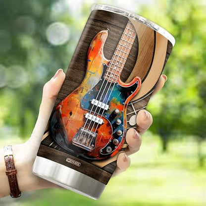 Personalized Bass Gifts for Men 20oz Stainless Steel Insulated Coffee Cup Travel Mug Tumbler with Lid Bassist Gift for Musician Lovers Players Dad Husband Son Christmas Birthday Valentine - color: BASS GUITAR