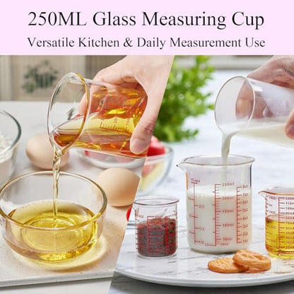High Borosilicate Glass Measuring Cup Set-V-Shaped Spout，Includes 250ml(8OZ), 500ml(16OZ), and 1000ml(32OZ) Glass Measuring Beaker for Kitchen or Restaurant, Easy to Read - size: 250ml/500ml/1000ml Measuring Cup Set