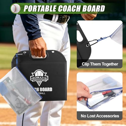Magnetic Coaching Board – Foldable Dugout Display with Carry Handle, Leather-Covered Double-Sided Strategy & Lineup Planner for Baseball, Softball and Soccer - style: Baseballl