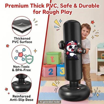 Inflatable Punching Bag for Kids: Qoosea 48 Inches Kids Bop Bag Boxing Gloves & Air Pump Dinosaur Toy Gift for Toddler & Kid Ages 3-8,Freestanding Punching Bag Easy to Inflate,Boxing Bag - color: Black