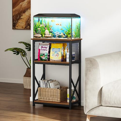 Snughome 10 Gallon Aquarium Stand, 3-Tier Storage Fish Tank Stand 220 lb Top, Fits 5/10 Gallon , Waterproof / Small Space, 20.47" x 11.42" x 30.91", Rustic Brown - color: Rustic Brown, size: 10 Gallon