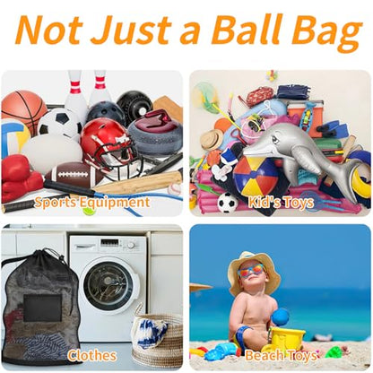 Extra Large Mesh Ball Bag, Heavy Duty Drawstring Storage Bag, 24" x 36" Hold 8-10 Soccer Basketball Volleyball Football, Sports Equipment Sack Net Bags with Shoulder Strap and Pocket for Coaches