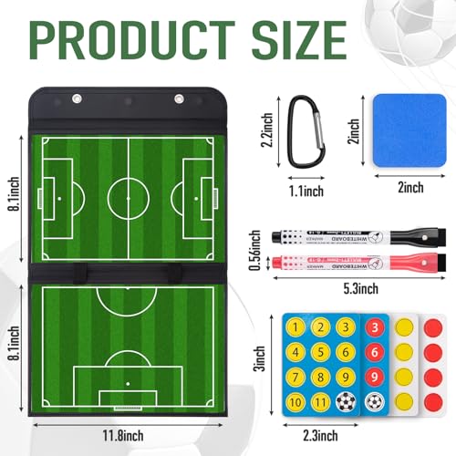 WISYOK Leather Covered Magnetic Soccer Lineup Board, Foldable and Portable Clipboard for Coaches with 48 Cards, 2 Markers, 4 Hooks and 1 Organizer Bag - style: Soccer Leather