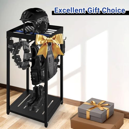 Neoaider Police Gear Rack, Police Hanger with Hooks | Tactical Duty Gear Rack Decor with Thin Blue Line Flag, Black Body Armor Stand for Police Gift - size: Police Gear Stand