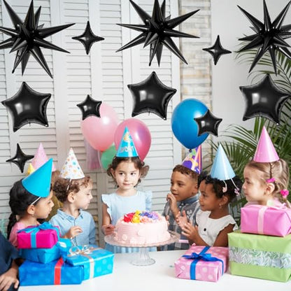 Black Star Balloons,16Pcs 22/18/10 Inch Foil Birthday Grad Decorations - color: Black