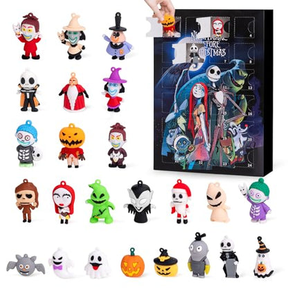 Nightmare Be Christmas Advent Calendar,Halloween Advent Calendar 2026,with 24 Collectible Ornament for Kids Adult Boys Girl,Halloween Countdown Calendar,Halloween Gifts - color: blue
