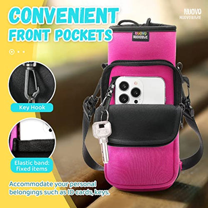 Nuovoware Water Bottle Carrier Bag, 25oz/32oz, Plum Red | Adjustable Shoulder Hand Strap, 2 Pocket, Neoprene Sleeve, For Hiking Travelling Camping - color: Plum Red, size: 25-32 Ounces - Standard