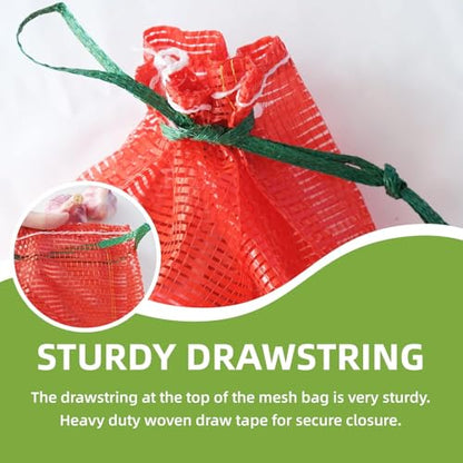 10 lb Mesh Onion Bags 400pcs, 11"×18" Mesh Produce Bags Hanging Reusable Breathable Vegetable Storage Net Bag with Drawstring for Onions Potatoes Citrus Crawfish, Red (Pack of 400) - style: Pack of 400