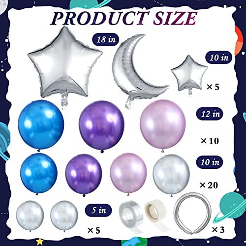 137 Pcs Space Balloon Garland Arch Kit Galaxy Party Decorations Blue Purple Silver Star and Moon Balloons for Outer Space Themed Birthday Party Decoration Supplies