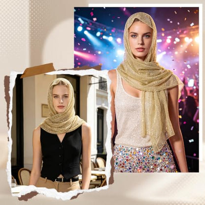 GERINLY Lightweight Scarves Fashion Print Cotton Feel Scarf for Women Shawl - color: Gold