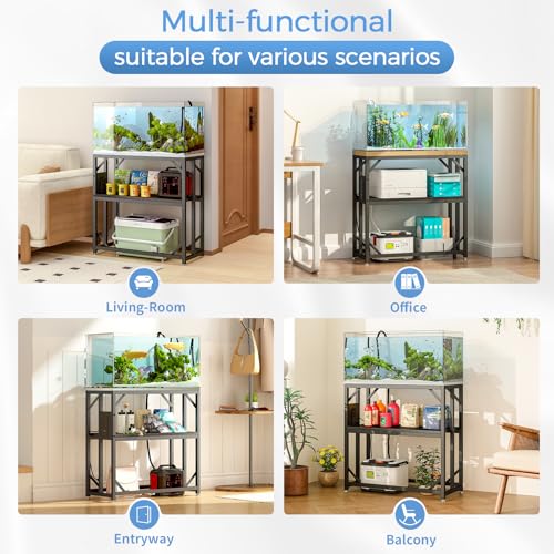 METYERRY 20-29-37 Gallon Fish Tank Stand with Power Outlet,Adjustable Shelf | 600 LBS Heavy Duty Metal Frame, Fits Fish Tanks Reptile Tanks and Turtle Tanks, Water Resistant Board, Home Aquarium Setup - color: Black, size: 20-29-37 Gallon