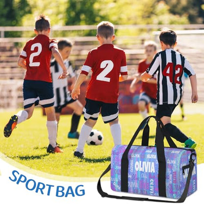 Custom Named Dance Ballet Bag, Gradient Blue Galaxy Shiny | Gym Bag Sports Travel Duffle Bag Tote Carry On Weekend Sports Travel - color: Gradient Blue
