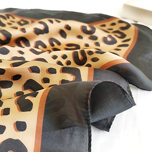 FONYVE Silk Feeling Scarf Medium Square Satin Head Scarf for Women 27.5 × 27.5 inches - color: 02 Leopard Black Brown