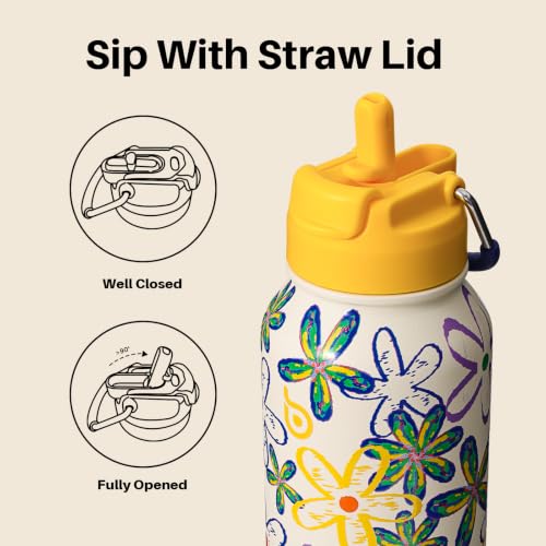 BOTTLE BOTTLE 32oz Insulated Water Bottle with Pill Box | Stainless Steel,Sport Water Bottle, with Straw Dual-use Lid and Pill Box, Design for Gym - color: Nature Nook