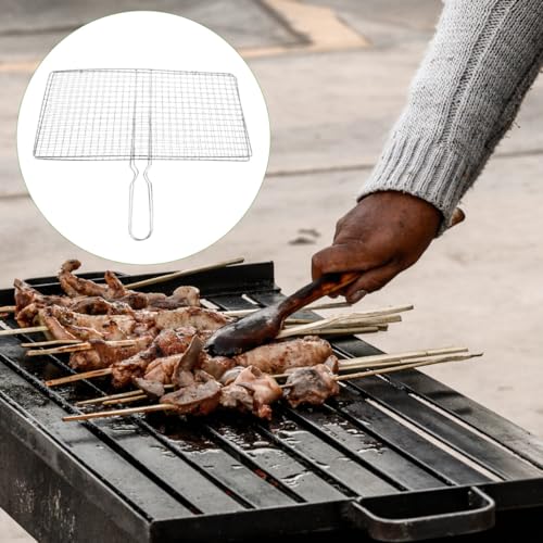 Toddmomy Portable Barbecue Grill Basket Fish Grill Basket with Handle for Outdoor Cooking Vegetables Meat and Seafood 15.35X8.26 Inch