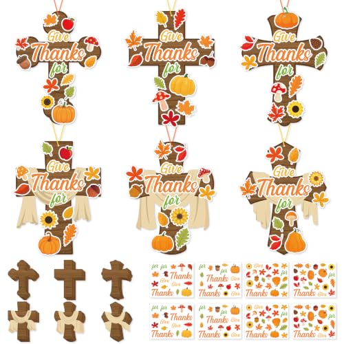 PAIVSUN 24Pcs Christmas Craft Kits, DIY Xmas Stickers Cutouts Ornaments Kit, Make Your Own Christmas Craft for Xmas Tree Decorations Winter Party Handcraft Supplies (Fall Cross) - style: Fall Cross