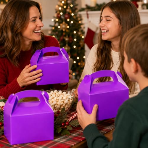 The Dreidel Company Gable Treat Boxes, Party Favors, 6.25" x 3.5" x 3.5" Inch Box, 25-Pack (Purple) - color: Purple